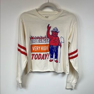 Mighty Fine Graphic Cropped Long Sleeved Tee Fire Danger Very High Today Size M